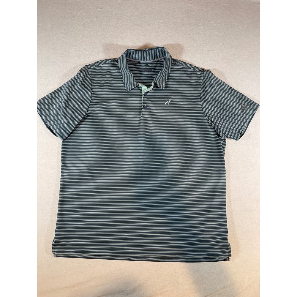 Adidas Golf Mens XL Polo Shirt Navy Blue Mint Striped Performance Short Sleeve
